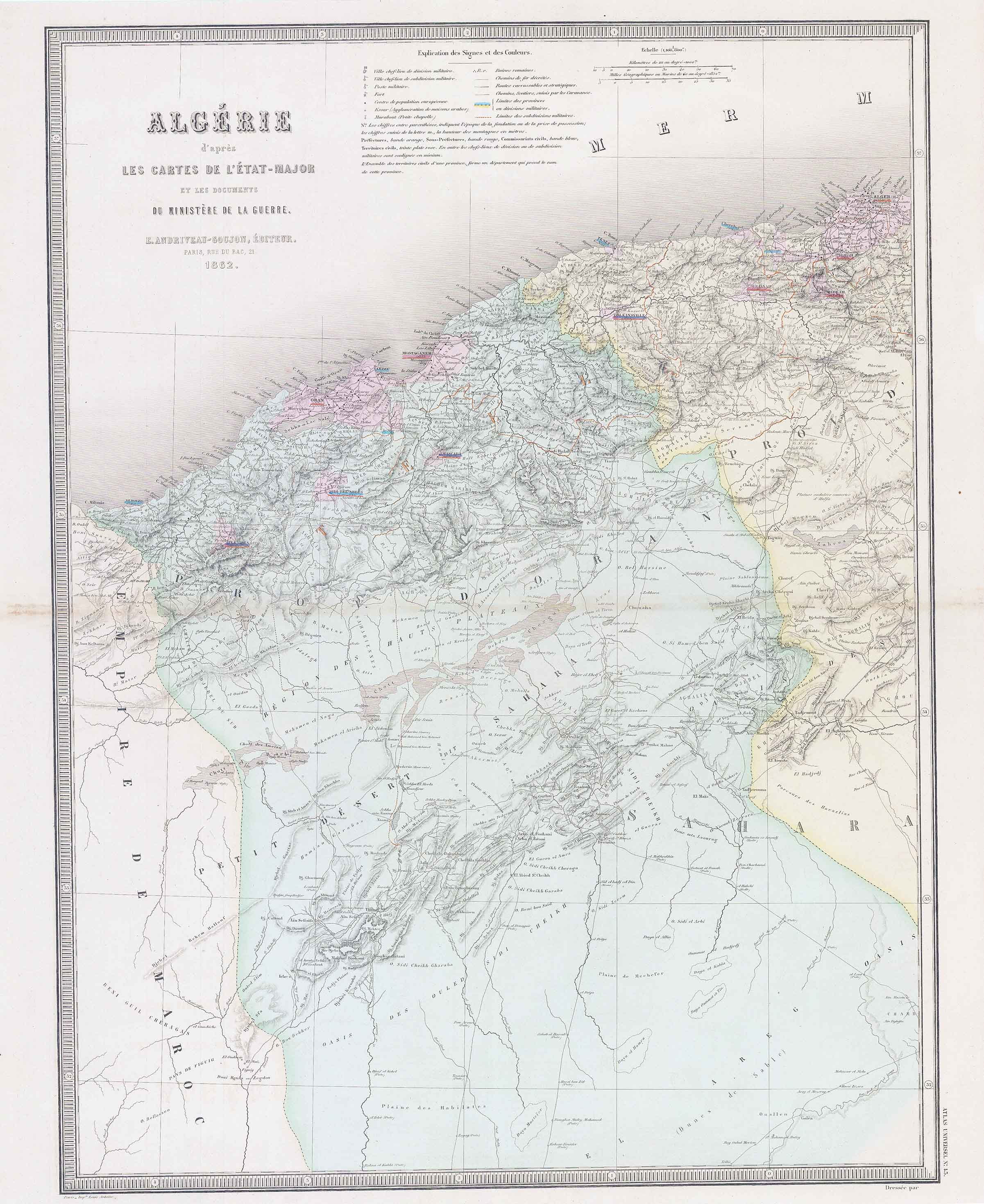 1849 Large Map ALGERIE Maroc Empire Sahara (GMG8)