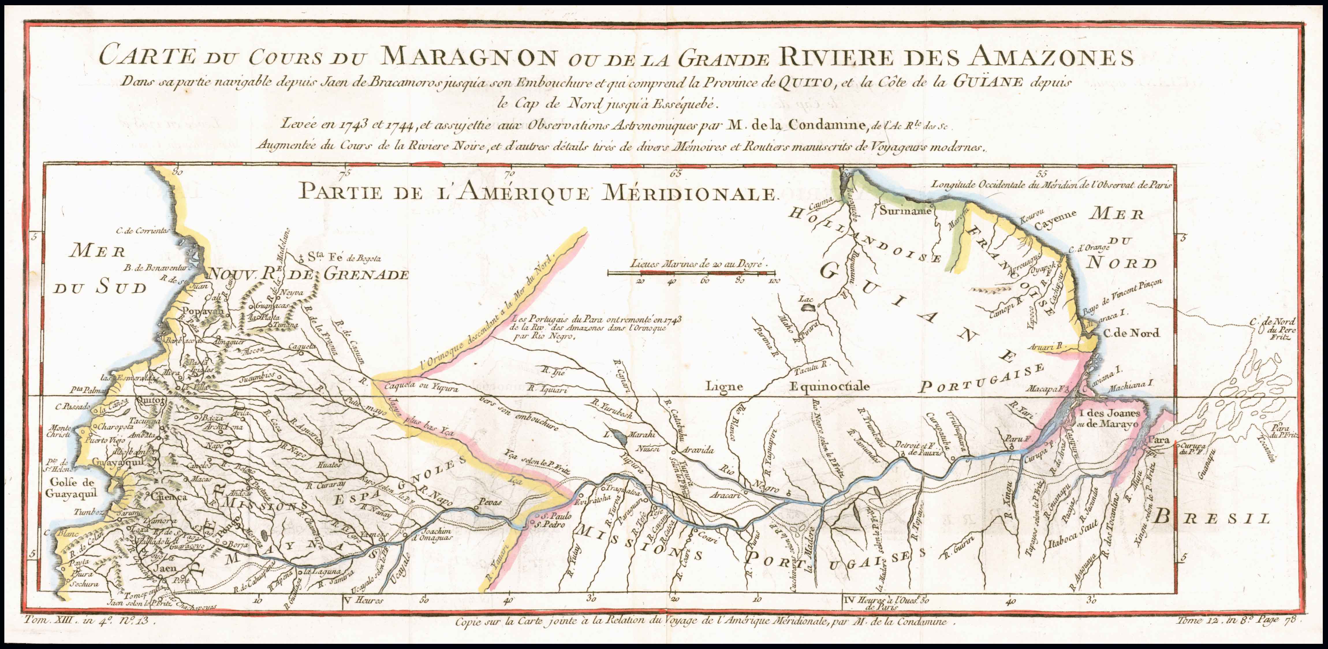 1773 MAP Carte du Cours du Maragnon Grande Riviere Amazones Amazon River BM3-44)